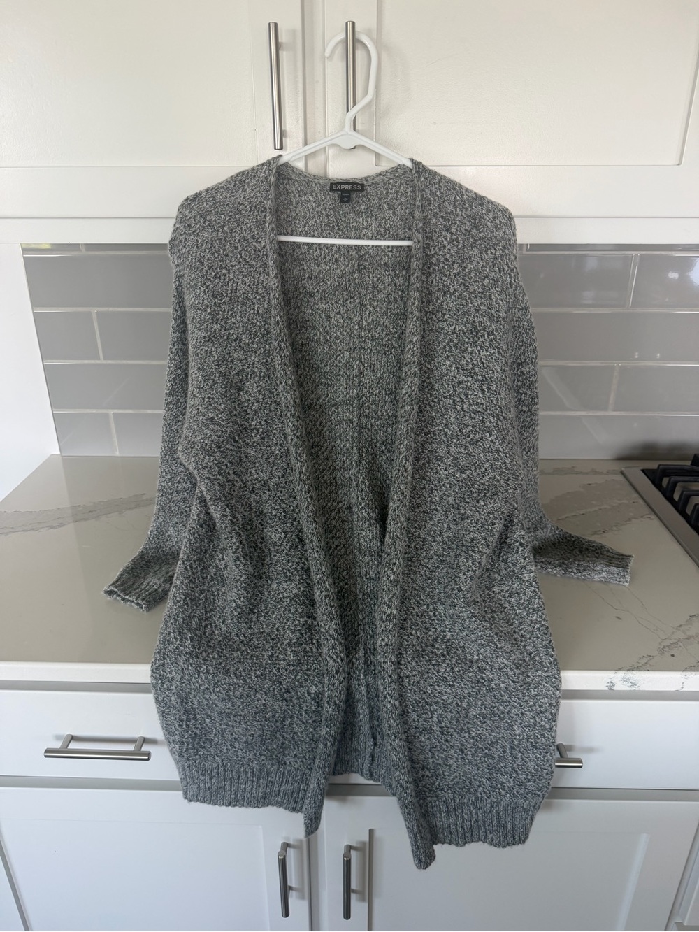 Express Women's Open-Front Marled Gray Cardigan
